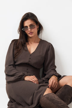 Annelie Solid Crepe Dress - Dark Brown