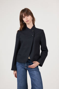 Tiria Slim Pinstripe Blazer - Dark Navy