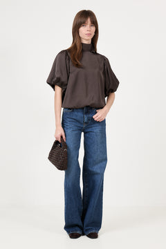 Parisa Heavy Sateen Blouse - Dark Brown