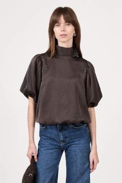 Parisa Heavy Sateen Blouse - Dark Brown