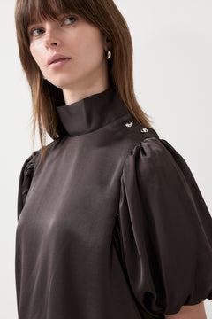 Parisa Heavy Sateen Blouse - Dark Brown