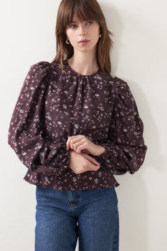 Delphine Flowerbunch Blouse - Chocolate Plum