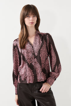 Massima Paisley Drop Blouse - Dark Brown/Evening Rose