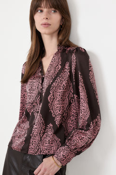 Massima Paisley Drop Blouse - Dark Brown/Evening Rose