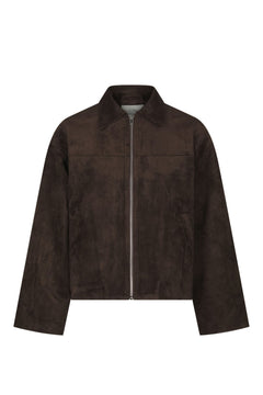 Titan Faux Suede Leather Jacket - Dark Brown