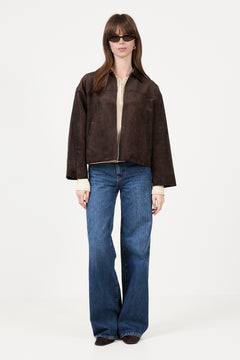 Titan Faux Suede Leather Jacket - Dark Brown