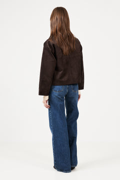 Titan Faux Suede Leather Jacket - Dark Brown