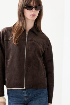 Titan Faux Suede Leather Jacket - Dark Brown