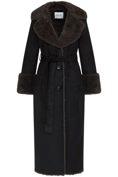 Terry Faux Shearling Maxi Coat - Black/Grey