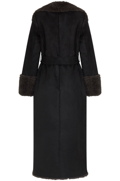 Terry Faux Shearling Maxi Coat - Black/Grey