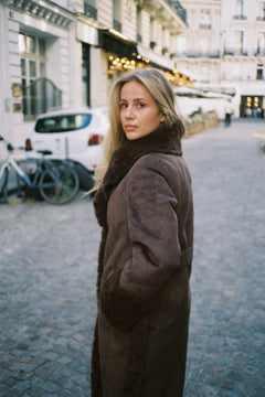 Terry Faux Shearling Maxi Coat - Brown/Khaki