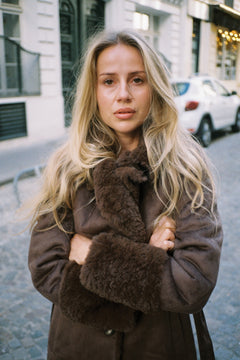 Terry Faux Shearling Maxi Coat - Brown/Khaki