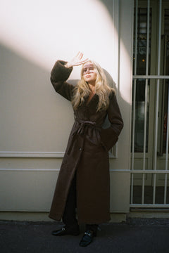 Terry Faux Shearling Maxi Coat - Brown/Khaki