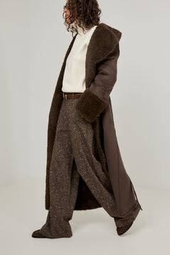 Terry Faux Shearling Maxi Coat - Brown/Khaki
