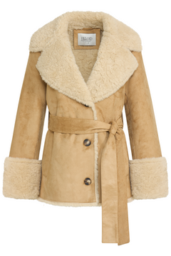 Terry Faux Shearling Short Coat - Sand/Ecru