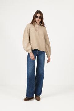 Charlie Wool Zip Knit - Beige Melange