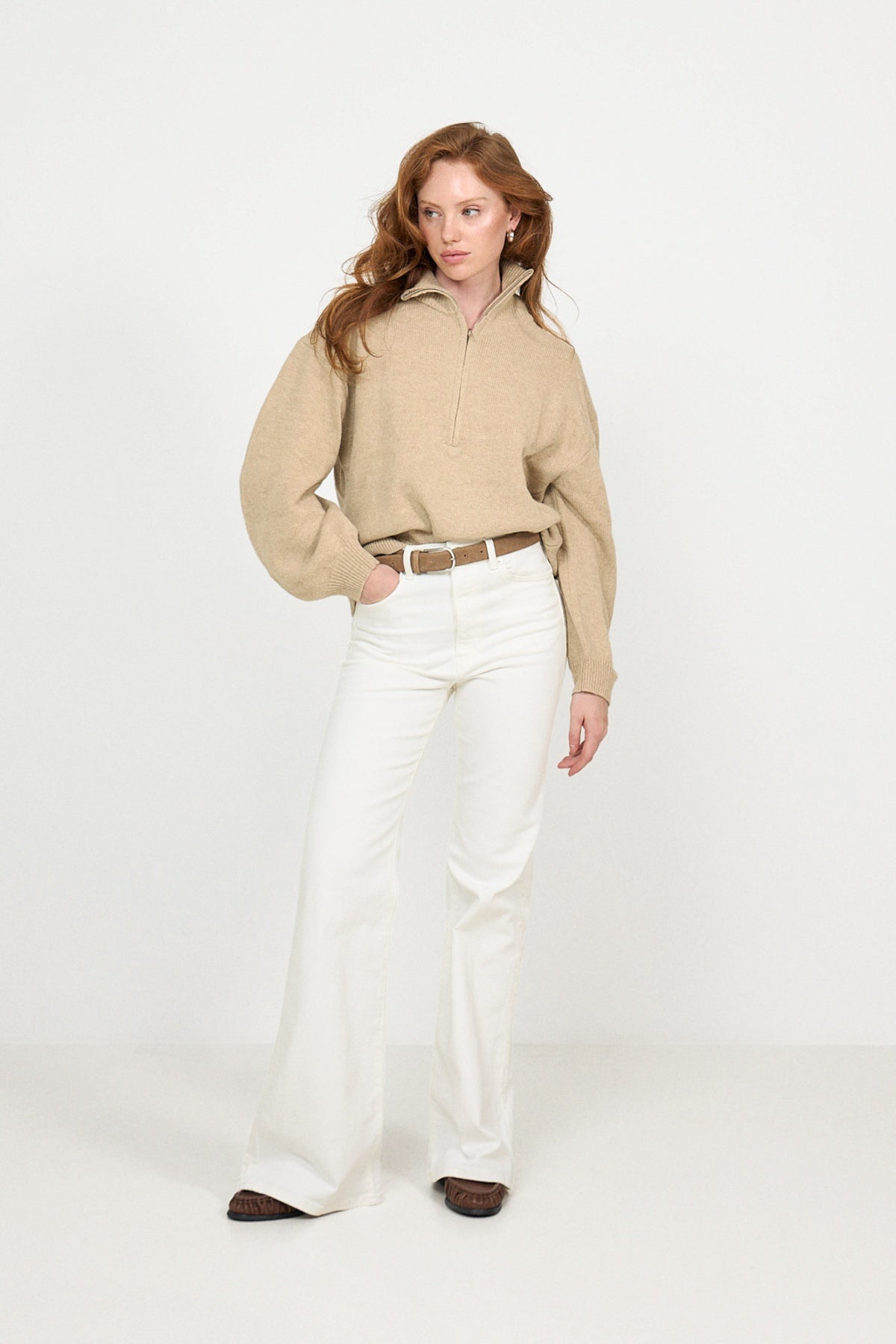 Charlie Wool Zip Knit - Beige Melange