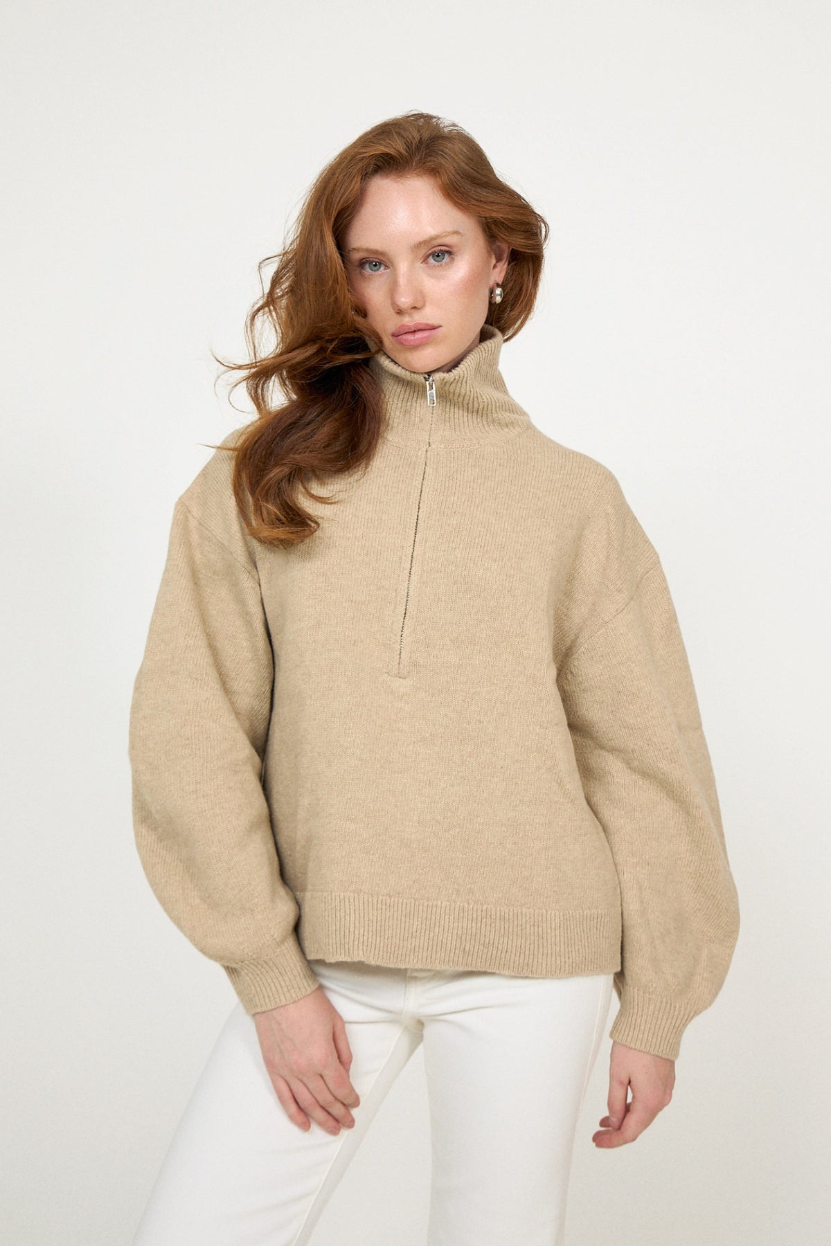 Charlie Wool Zip Knit - Beige Melange