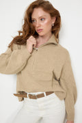 Charlie Wool Zip Knit - Beige Melange