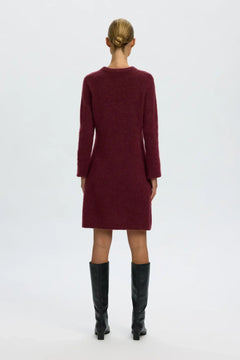 Lulu Brushed O-Neck Ls Dress - Tawny Port Melange