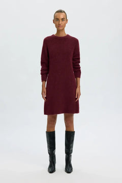 Lulu Brushed O-Neck Ls Dress - Tawny Port Melange