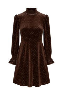 Yasriva Ls High Neck Velvet Dress - Carafe
