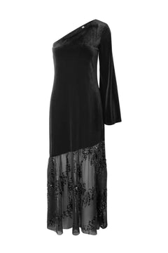 Yastera Os Long Velvet Dress - Black