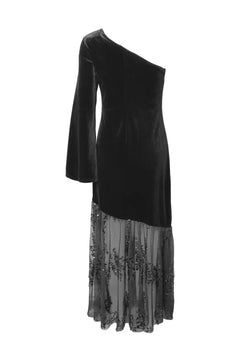 Yastera Os Long Velvet Dress - Black