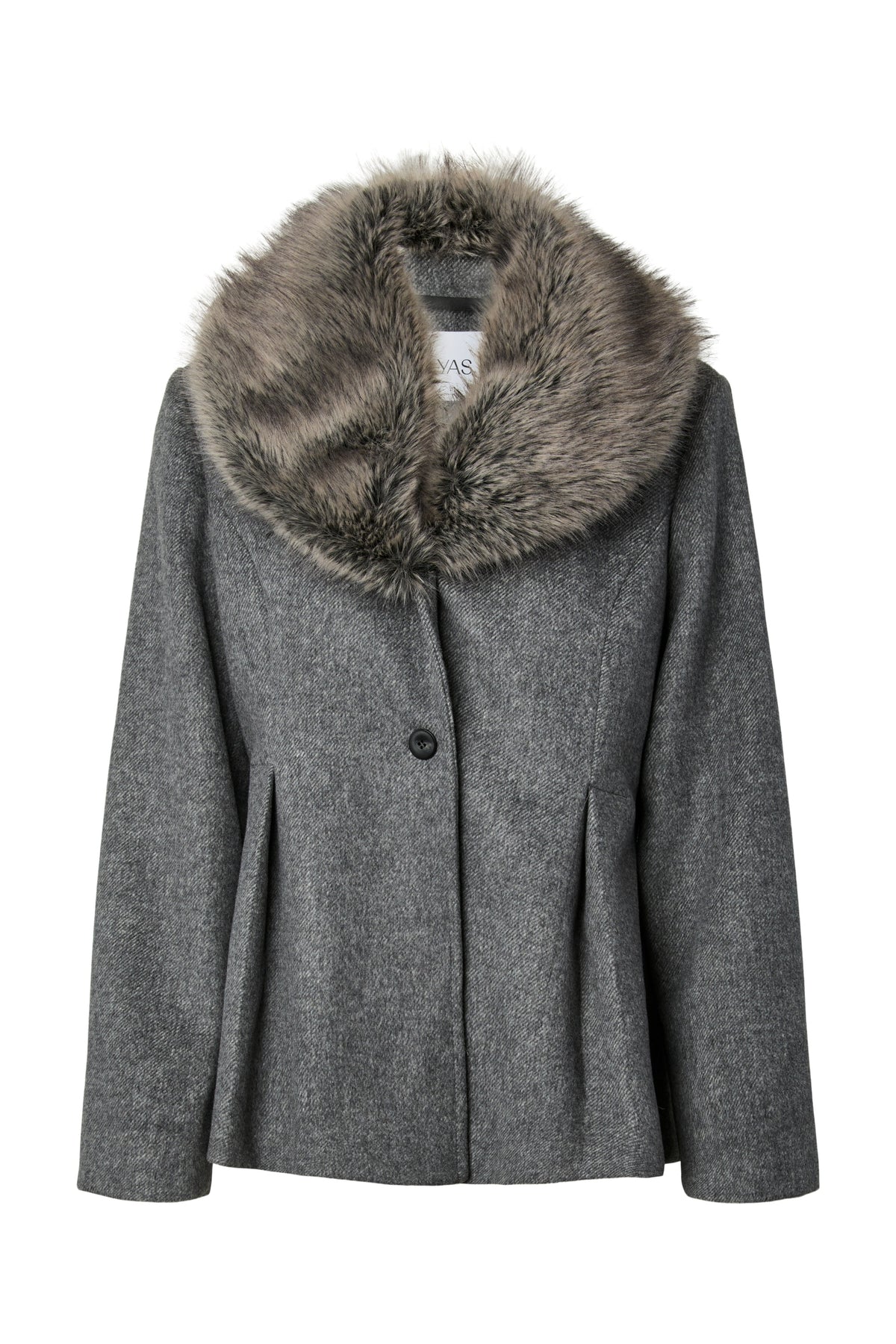 Yasjosera Ls Furry Collar Jacket - Medium Grey Melange