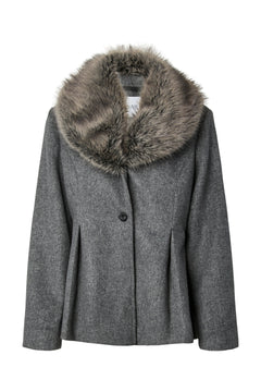 Yasjosera Ls Furry Collar Jacket - Medium Grey Melange
