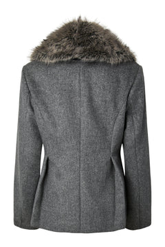 Yasjosera Ls Furry Collar Jacket - Medium Grey Melange