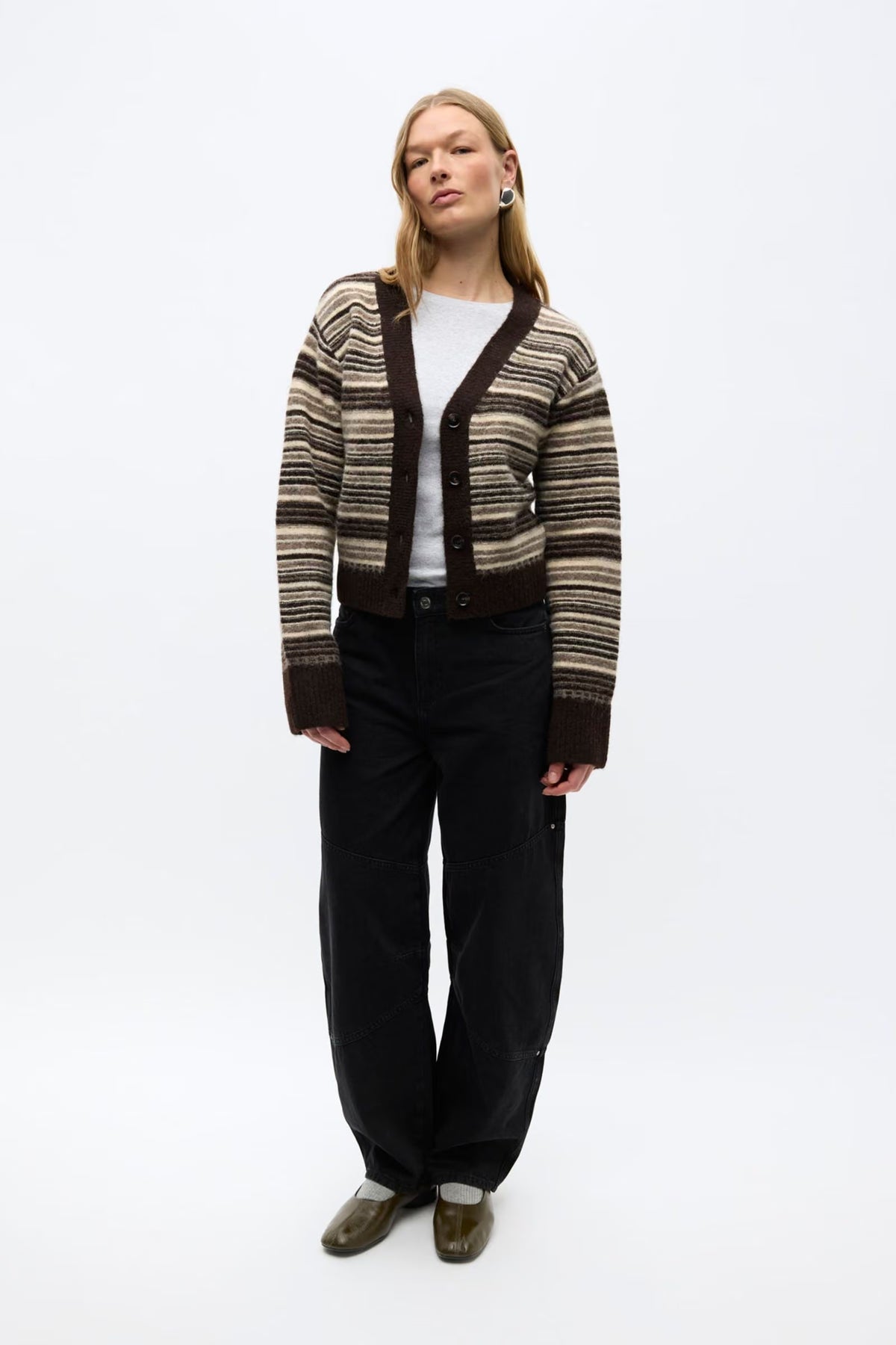 Eneleanor V-N Cardigan St 7491 - Chocolate Stripe