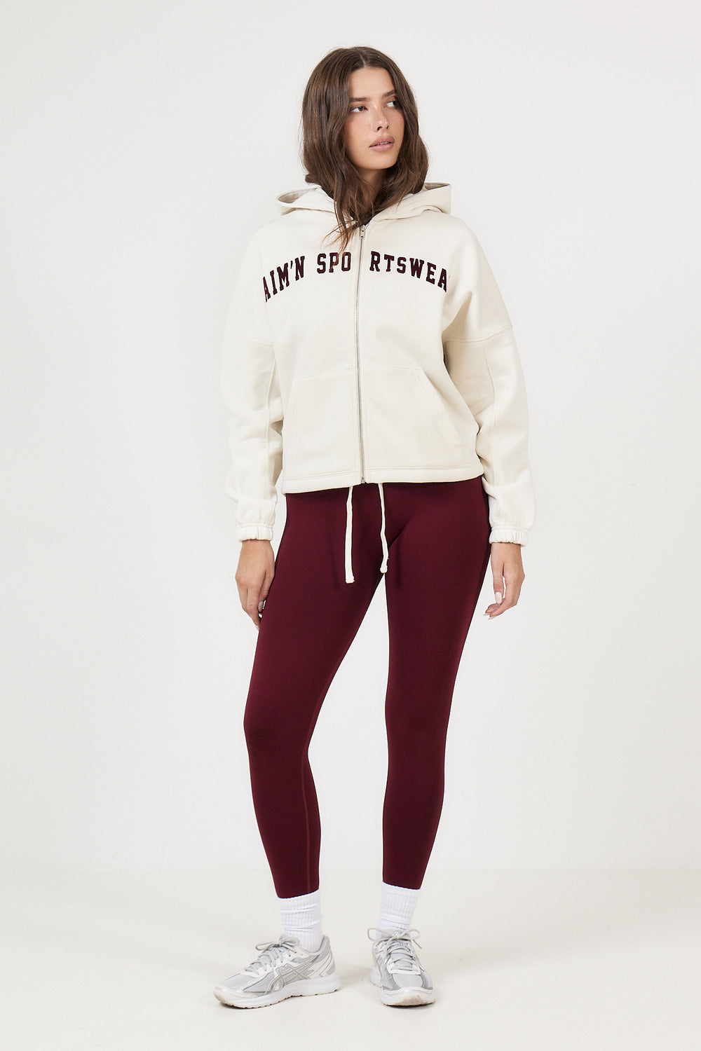 Varsity Sweat Zip Hood - Cream