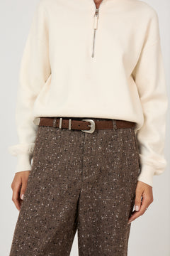 Beau Suede Leather Belt - Cognac W/matte Silver