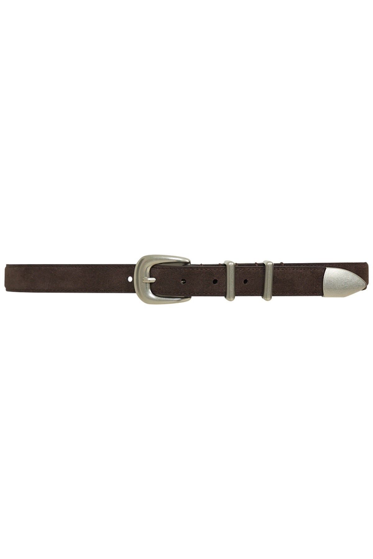 Beau Suede Leather Belt - Dk.brown W/shiny Silver
