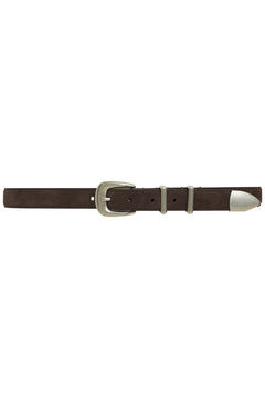 Beau Suede Leather Belt - Dk.brown W/shiny Silver