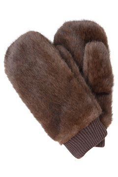 Aase Faux Fur Mittens - Brown