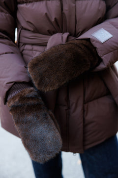 Aase Faux Fur Mittens - Brown