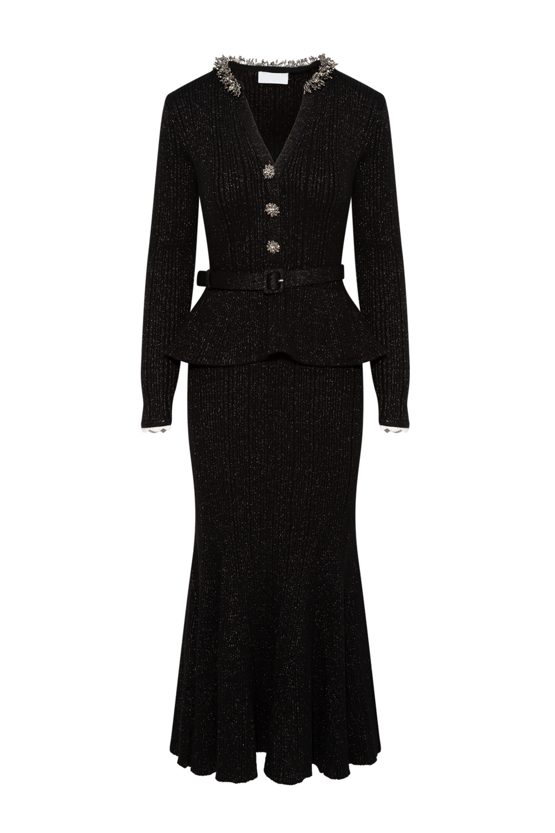 Black Lurex Rib Knit Midi Dress - Black
