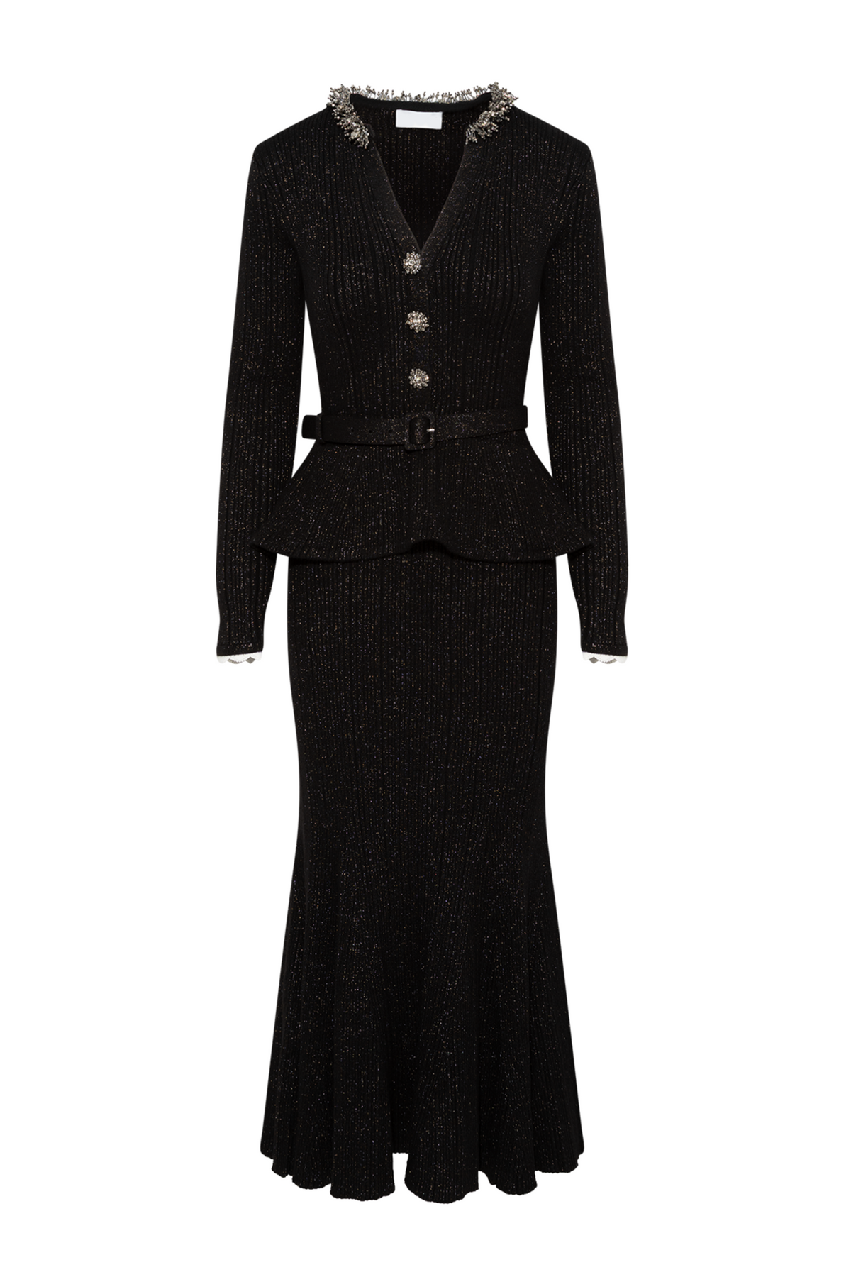 Black Lurex Rib Knit Midi Dress - Black