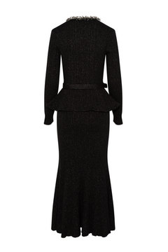 Black Lurex Rib Knit Midi Dress - Black