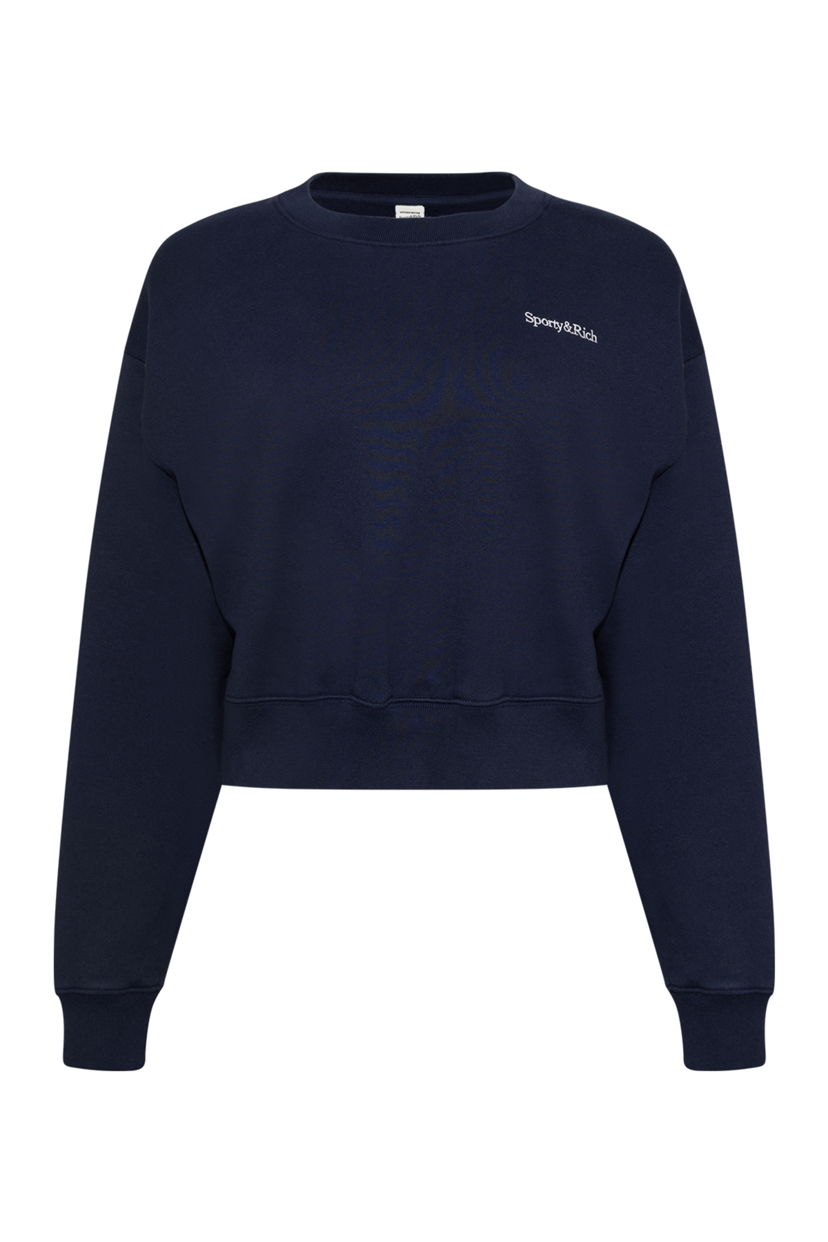 Serif Logo Embroidered Cropped Crewneck - Dark Navy