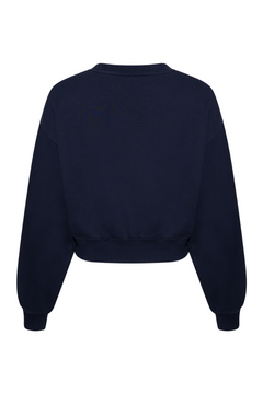 Serif Logo Embroidered Cropped Crewneck - Dark Navy