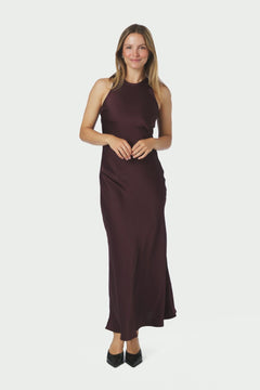 Celinie Heavy Sateen Dress - Burgundy