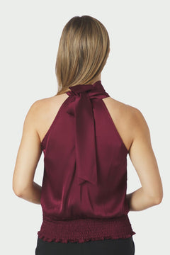 Jos Drapy Satin Top - Burgundy