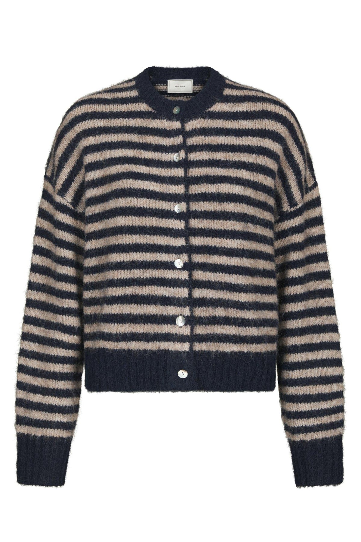Isana Stripe Fluffy Knit Cardigan - Navy Striped
