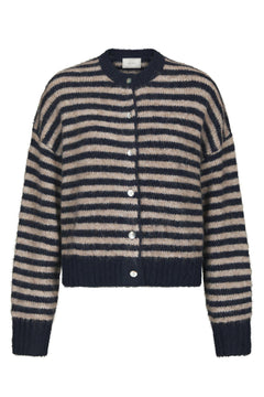Isana Stripe Fluffy Knit Cardigan - Navy Striped