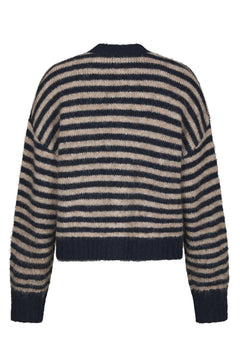 Isana Stripe Fluffy Knit Cardigan - Navy Striped