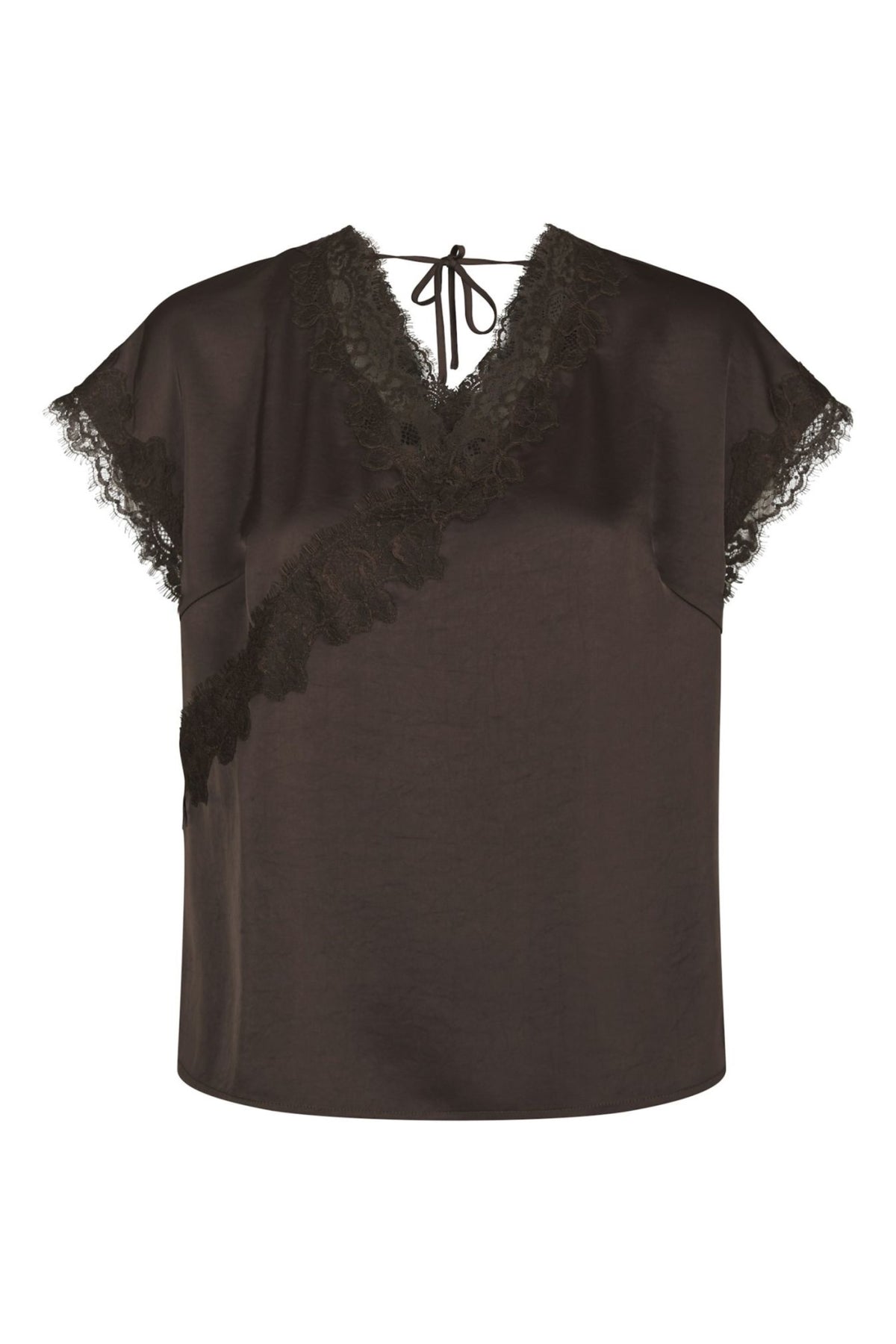 Benera Heavy Sateen Lace Blouse - Dark Brown