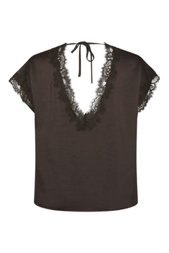 Benera Heavy Sateen Lace Blouse - Dark Brown